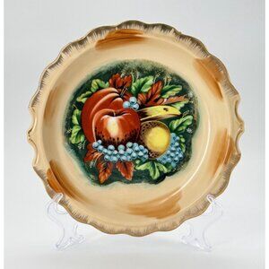 Vintage Hand-Painted Ceramic Fruit Plate With Scalloped Edges & Gold Trim MCM
